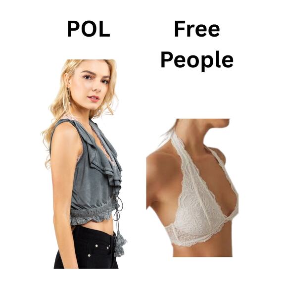 MSRP $74 POL Bralette Overlay Top & Free People Dance Lace Halter Bra Size S/M￼ - Picture 1 of 8
